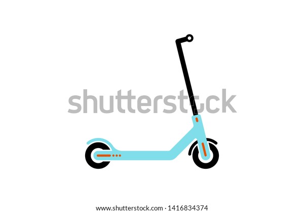 Vector electric light blue scooter icon modern\
flat design on white\
background