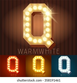 Vector electric light up lamp alphabet in hard font. Letter Q