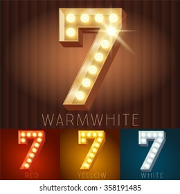 Vector electric light up lamp alphabet in hard font. Number 7