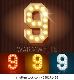 Vector electric light up lamp alphabet in hard font. Number 9