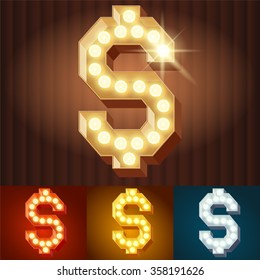 Vector electric light up lamp alphabet in hard font. Symbol 4