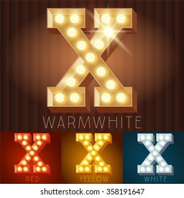 Vector electric light up lamp alphabet in hard font. Letter X