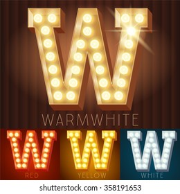 Vector electric light up lamp alphabet in hard font. Letter W