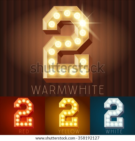 Vector electric light up lamp alphabet in hard font. Number 2