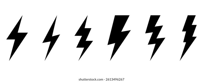 Vector electric lightning bolt logo set isolated on white background for electric power symbol,