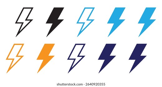 Vector electric lightning bolt logo set isolated on white background.