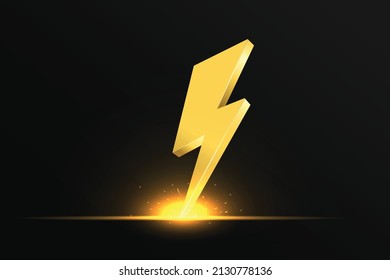 Vector electric lightning golden thunder icon. Glowing effect.