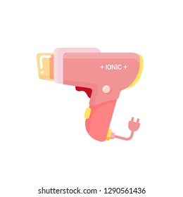 vector electric negative Ion hair dryer, ionic blowdryer with nozzle / hair drying symbol / modern design, isolated, sign and icon template
