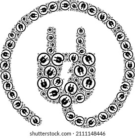 Vector electric plug icon collage. Electric plug mosaic is constructed from randomized recursive electric plug items. Recursive mosaic of electric plug icon.