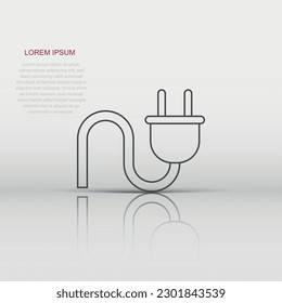 Vector electric plug icon in flat style. Power wire cable sign illustration pictogram. Wire business concept.
