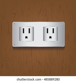 Vector electric plug on wood background