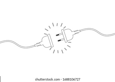 Vector Electric Plug and Socket un plugged, line style, Concept connection, disconnection, electricity background .