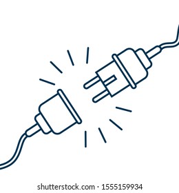 Vector Electric Plug and Socket unplugged - flat line minimalistic design 404 error in white background. Concept of Electrical theme web banner, disconnection, loss of connect, loss of connection