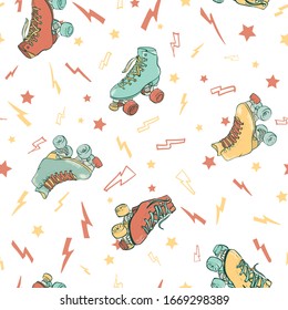 Vector Electric Roller Skating on White seamless pattern background.