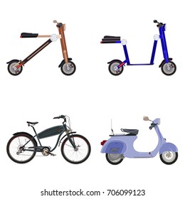 Vector electric scooter, e-bike, motor scooter icon set. City modern ecological transport flat style design.