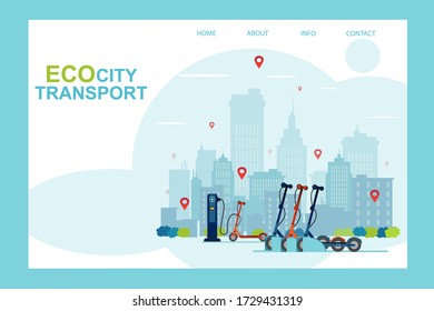 Vector of an electric scooter station, eco city transportation, sharing service concept 