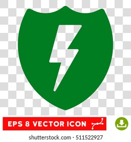 Vector Electric Shield EPS vector pictogram. Illustration style is flat iconic green symbol on a transparent background.
