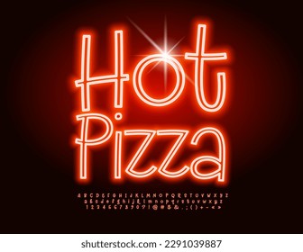 Vector electric Sign Hot Pizza. Red Neon Font. Playful style  Alphabet Letters, Numbers and Symbols