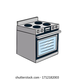 Vector electric stove. The device for frying, grilling, heating. Illustration on the theme of cuisine, cooking, recipes, kitchen items isolated on white background.
