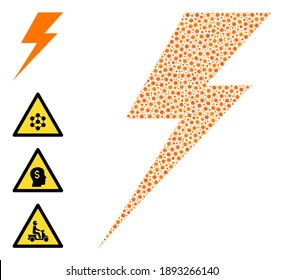 Vector electric strike icon covid collage. Electric strike mosaic is shaped with small covid virulent icons. Collage is done for hospital advertisement.