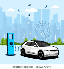 vector electric suv car vehicle on charging station