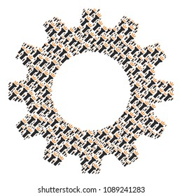 Vector electric torch light icons are formed into gear wheel illustration. Engineering design concept constructed of electric torch light objects.