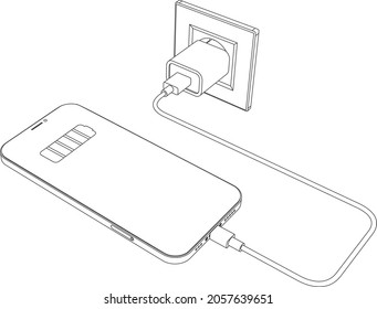 Vector electric wall socket with connected mobile phone charger