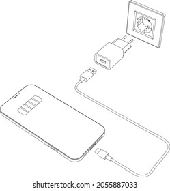 Vector electric wall socket with disconnected mobile phone charger