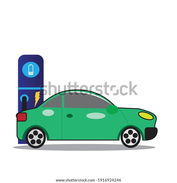 A vector of\
electrical car at charging\
station.