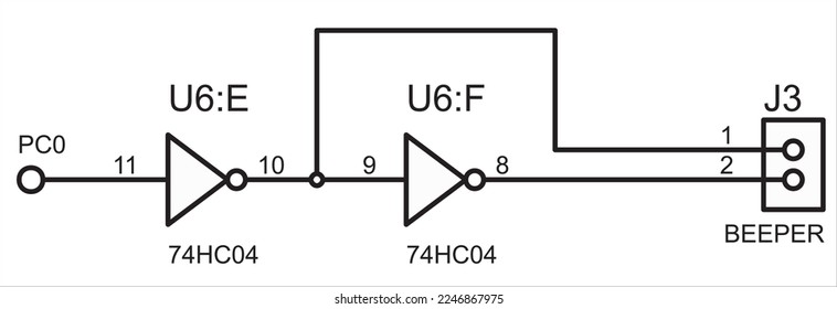 Vector electrical circuit with connector and logic element (inverter). 
Electrical schematic diagram.
Electrical diagram for laboratory work on electronics or radio engineering.
