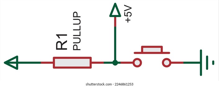 Vector electrical circuit with resistor, button and gnd. Electrical schematic diagram.