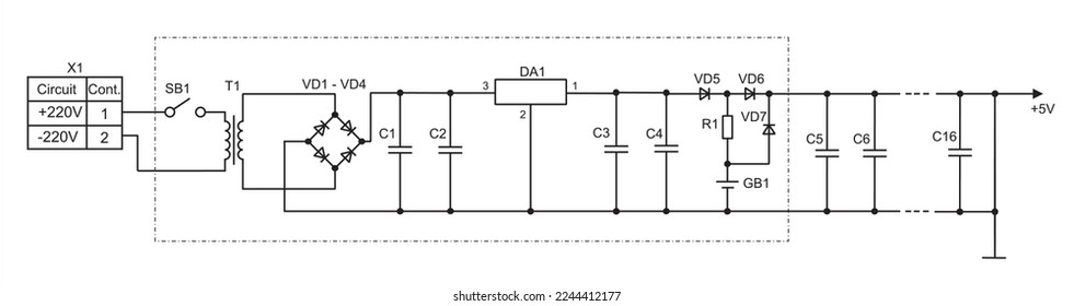 Vector electrical diagram of the electronic power supply.