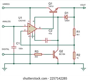 Vector electrical schematic diagram analog-to-digital converter.
A simple electrical circuit on paper.