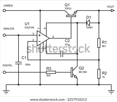 Vector electrical schematic diagram analog-to-digital converter.
A simple electrical circuit on paper.