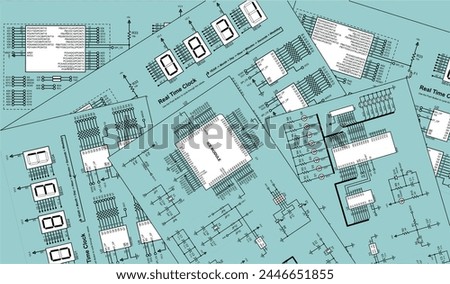 Vector electrical schematic diagram background.
Radio engineering drawings on  paper sheets.
Scheme of an digital electronic device.
