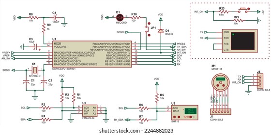 Vector electrical schematic diagram of a digital
electronic device for recording data.