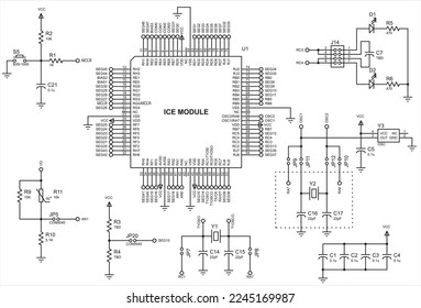 Vector electrical schematic diagram of an digital
electronic device with lcd, operating under the control of microcontroller.
Sheet 2 of 3.