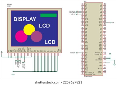 Vector electrical schematic diagram of the graphic display 
which runs under the control of a microcontroller. 
MCU is connected to lcd using spi