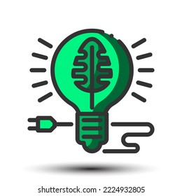 Vector electricity filled line icon green monotone small shadow, power and energy concept, 64x64 pixel perfect for website UI media, mobile application, poster design