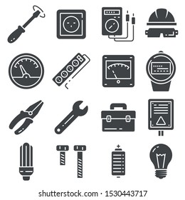 Vector Electricity icons set on gray background