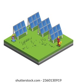 vector electricity isometric icons set with solar panels power stations high voltage wires