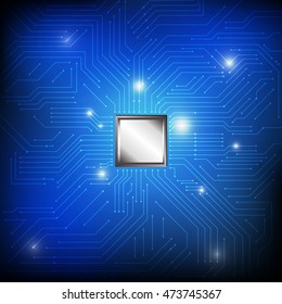 Vector : Electronic circuit and chip on blue background