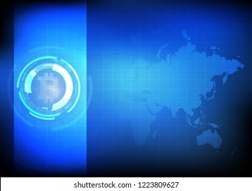 Vector : Electronic circuit inside bitcoin symbol on blue background