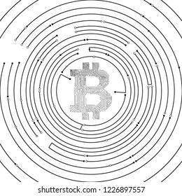 Vector : Electronic circuit inside bitcoin symbol with electronic circuit background