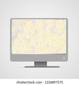 Vector : Electronic circuit inside bitcoin symbol on computer monitor