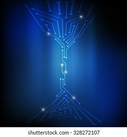 Vector : Electronic circuit on blue background