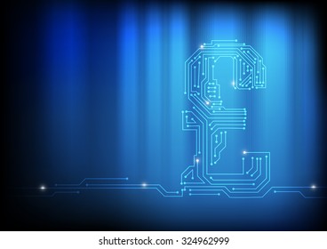 Vector : Electronic circuit in Pound symbol on technology background