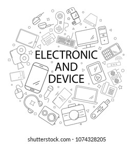 Vector electronic and device pattern with word. Electronic and device background