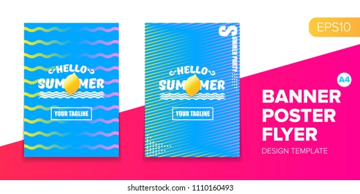 Vector electronic music summer party poster background. club party flyer or creative banner with abstract waves and fresh lemon. Hello summer party design template