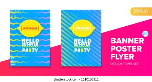 Vector electronic music summer party poster background. club party flyer or creative banner with abstract waves and fresh lemon. Hello summer party design template